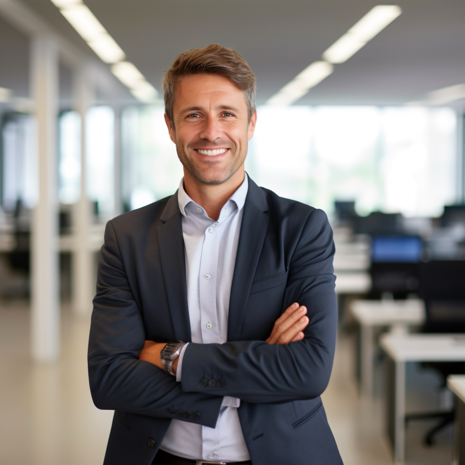 A self-employed professional smiling in an office